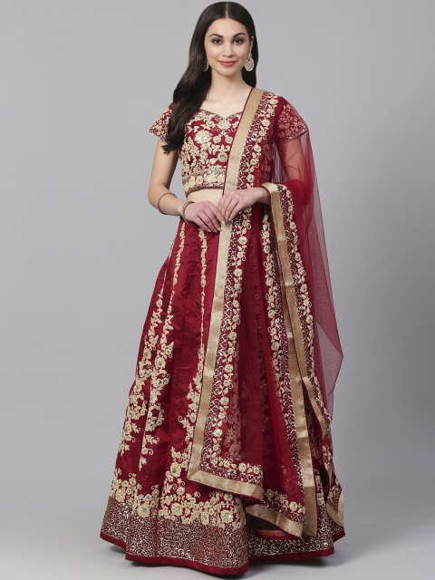 

Readiprint Fashions Maroon & Golden Semi-Stitched Lehenga & Unstitched Blouse with Dupatta