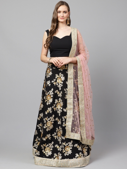 

Readiprint Fashions Black & Pink Semi-Stitched Lehenga & Unstitched Blouse with Dupatta