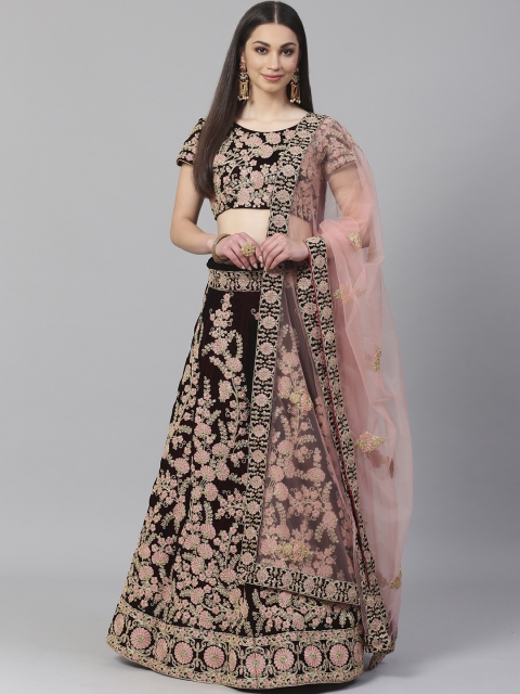 

Readiprint Fashions Maroon & Peach-Coloured Embroidered Semi-Stitched Lehenga & Unstitched Blouse with Dupatta