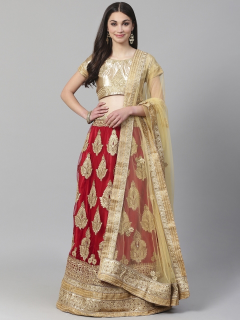 

Readiprint Fashions Red & Golden Semi-Stitched Lehenga & Unstitched Blouse with Dupatta