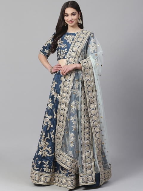 

Readiprint Fashions Teal Blue Semi-Stitched Lehenga & Unstitched Blouse with Dupatta