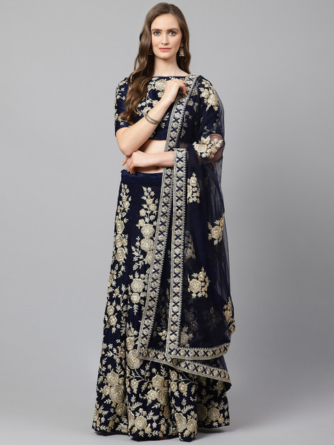 

Readiprint Fashions Navy & Golden Semi-Stitched Lehenga & Unstitched Blouse with Dupatta, Navy blue