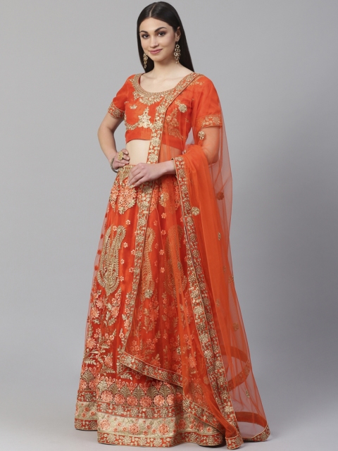 

Readiprint Fashions Orange Semi-Stitched Lehenga & Unstitched Blouse with Dupatta