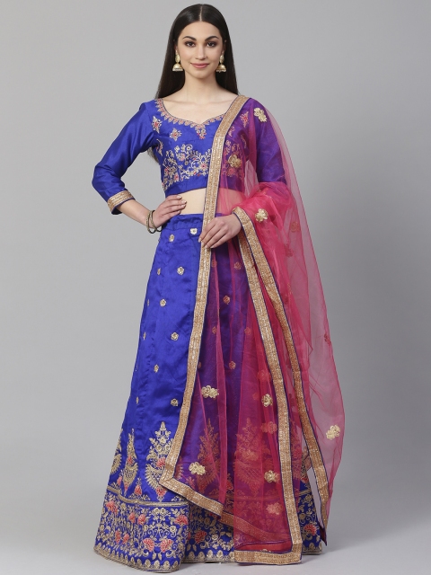 

Readiprint Fashions Blue & Gold-Toned Embroidered Semi-Stitched Lehenga & Unstitched Blouse with Dupatta