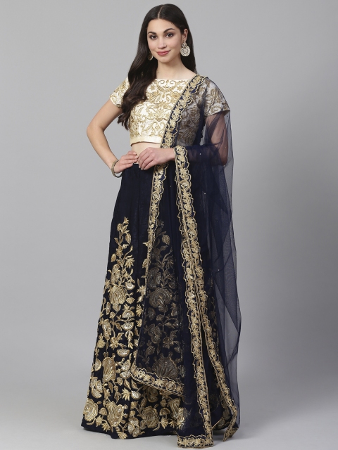 

Readiprint Fashions Navy Blue & Golden Semi-Stitched Lehenga & Blouse with Dupatta