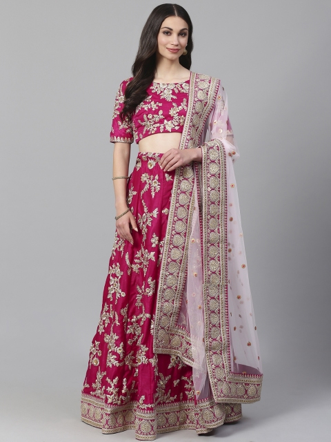 

Readiprint Fashions Pink & Golden Semi-Stitched Lehenga & Unstitched Blouse with Dupatta