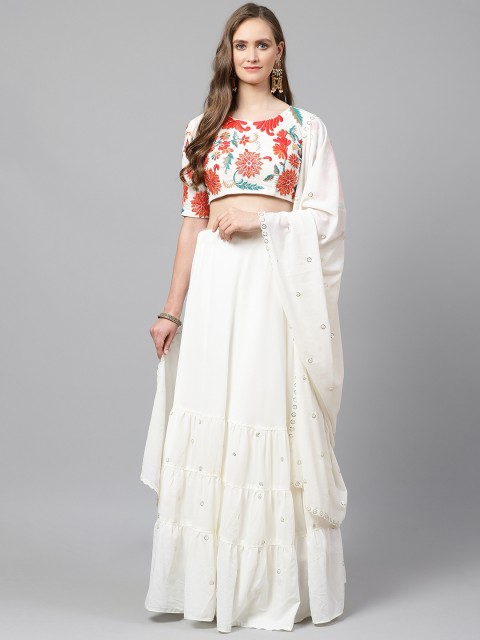 

Readiprint Fashions White & Red Embroidered Semi-Stitched Lehenga & Unstitched Blouse with Dupatta