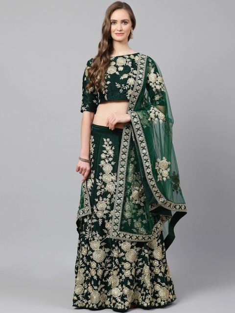 

Readiprint Fashions Green & Gold-Toned Embroidered Semi-Stitched Lehenga & Unstitched Blouse with Dupatta