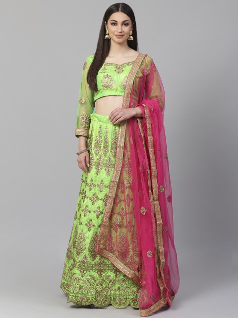 

Readiprint Fashions Green & Gold-Toned Embroidered Semi-Stitched Lehenga & Unstitched Blouse with Dupatta