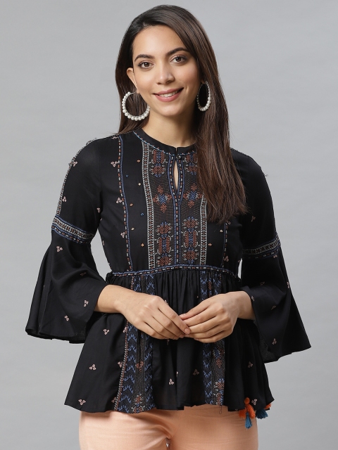 

W Women Black Printed A-Line Top