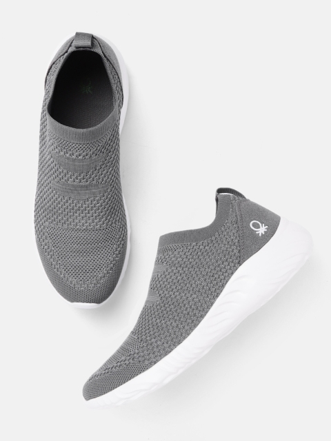

United Colors of Benetton Men Charcoal Grey Woven Design Slip-On Sneakers