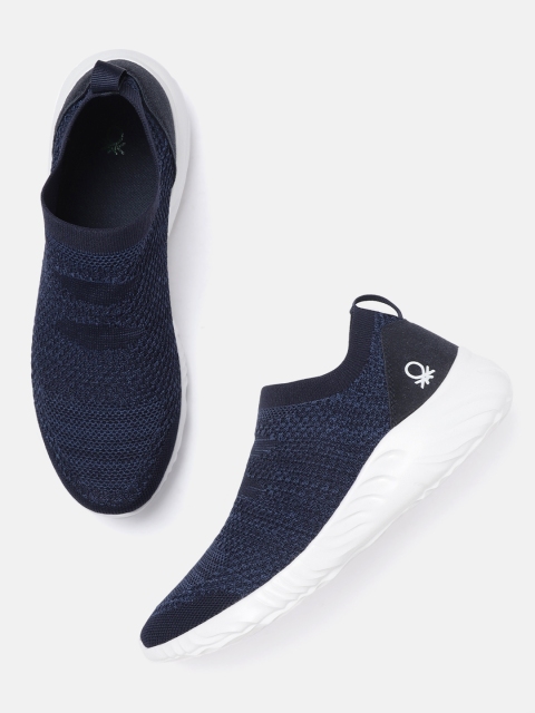 

United Colors of Benetton Men Navy Blue Woven Design Slip-On Sneakers