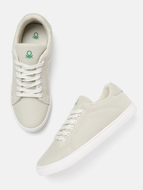United Colors of Benetton Men Beige Woven Design Sneakers