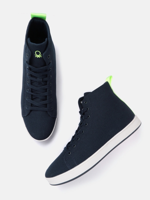 

United Colors of Benetton Men Navy Blue Solid Mid-Top Sneakers