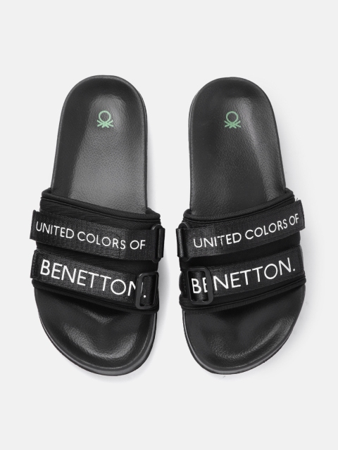 

United Colors of Benetton Men Black & White Printed Sliders