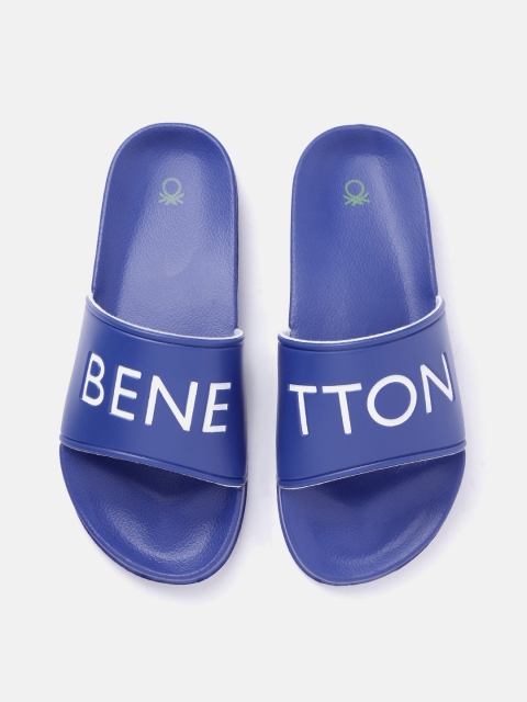 

United Colors of Benetton Men Blue & White Printed Sliders