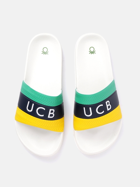 

United Colors of Benetton Men Green & Black Striped Sliders