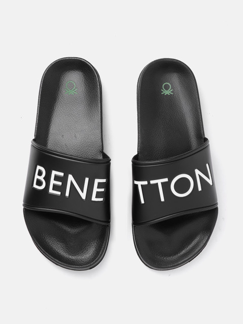 

United Colors of Benetton Men Black & White Printed Sliders