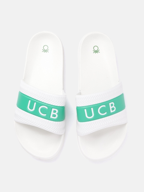 

United Colors of Benetton Men White & Green Textured Sliders