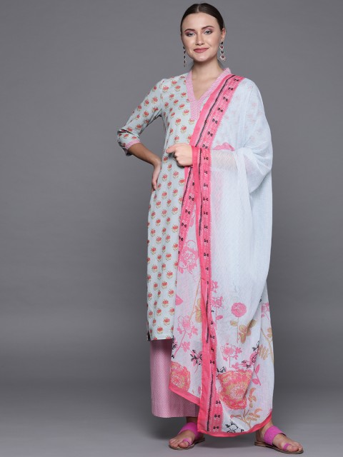 

Biba Women Blue & Pink Printed Kurta with Palazzos & Dupatta