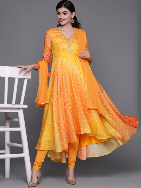 

Biba Women Yellow & Orange Printed Kurta with Leggings & Dupatta