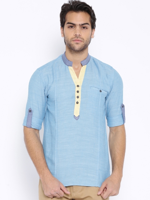 

Freehand Men Blue Solid Short Kurta
