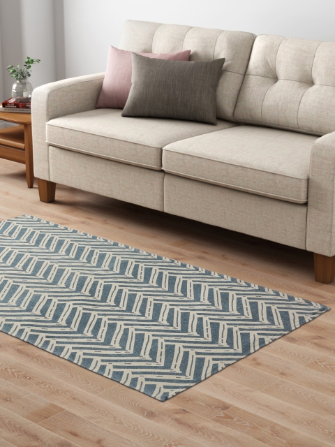 

Aura Off-White & Blue Geometric Print Dhurrie