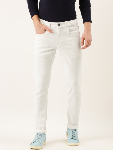 

SINGLE Men White Slim Tapered Fit Mid-Rise Clean Look Stretchable Jeans