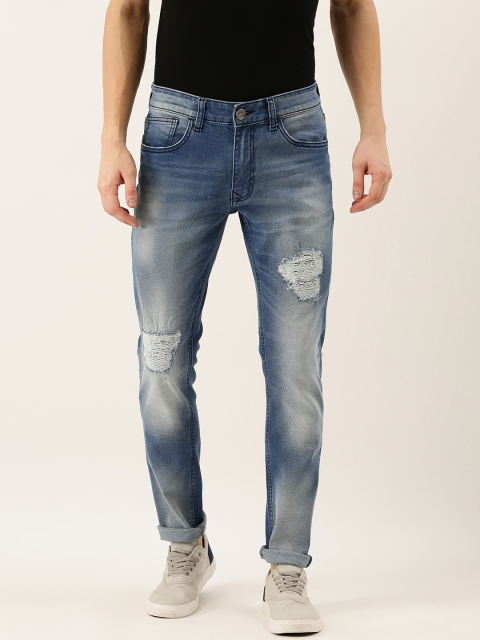 

SINGLE Men Blue Slim Tapered Fit Mid-Rise Low Distress Jeans