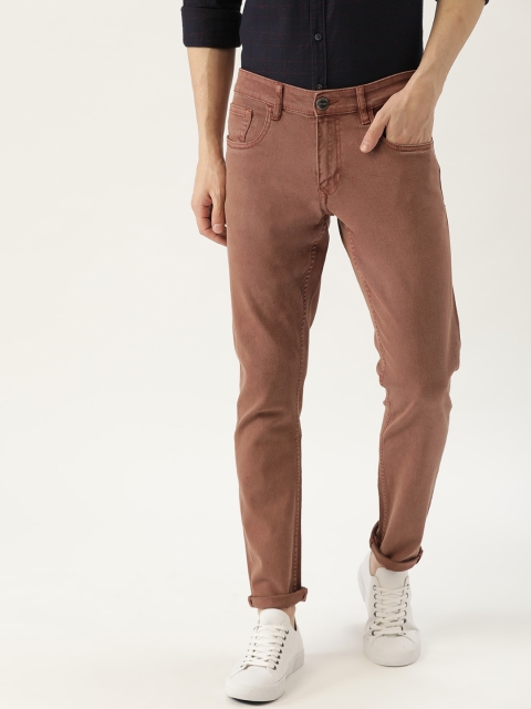 

SINGLE Men Rust Brown Slim Fit Mid-Rise Clean Look Stretchable Coloured Jeans