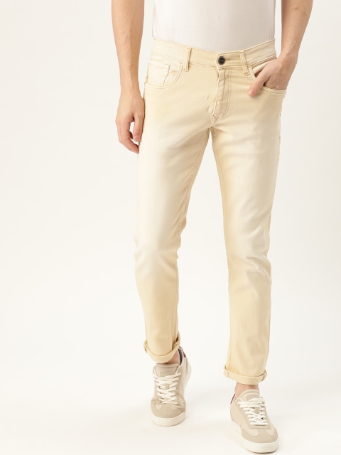 

SINGLE Men Cream-Coloured Slim Fit Mid-Rise Clean Look Stretchable Jeans