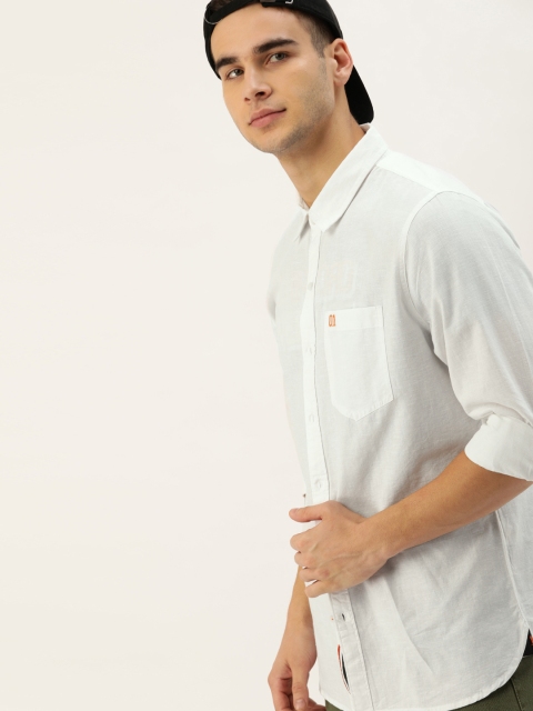 

SINGLE Men White Slim Fit Solid Casual Shirt