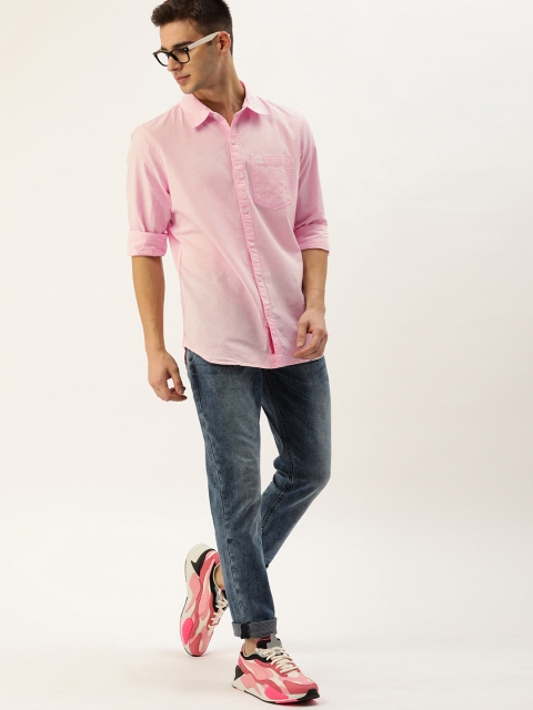 

SINGLE Men Pink Slim Fit Solid Casual Shirt
