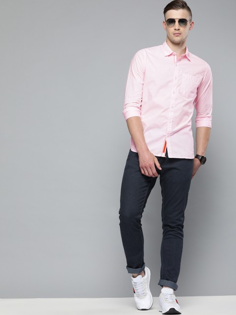 

SINGLE Men Pink Slim Fit Solid Casual Shirt