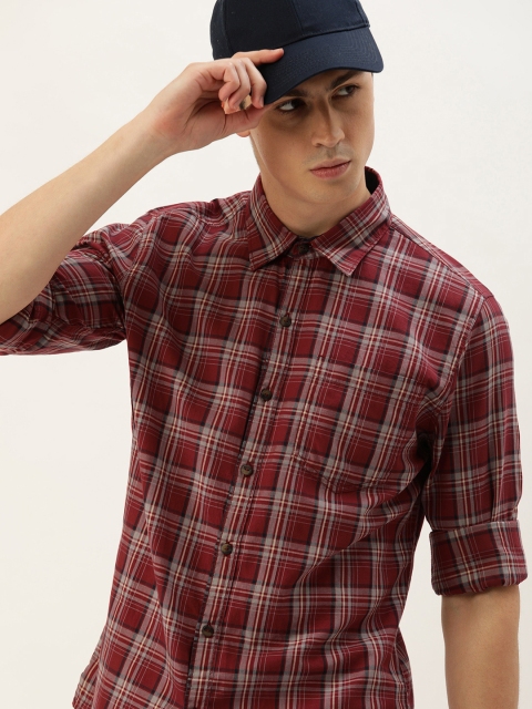 

SINGLE Men Red & Grey Slim Fit Checked Casual Shirt