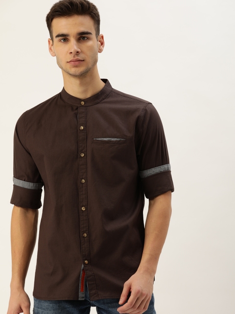 

SINGLE Men Charcoal Grey Slim Fit Solid Casual Shirt