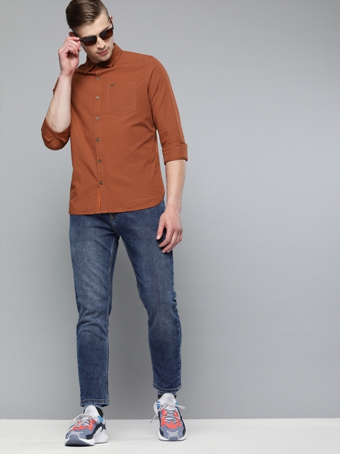 

SINGLE Men Rust Brown Slim Fit Solid Casual Shirt