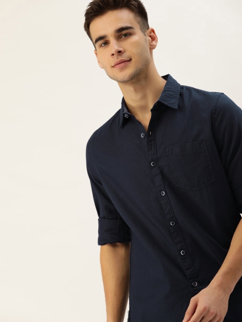 

SINGLE Men Navy Blue Slim Fit Solid Casual Shirt