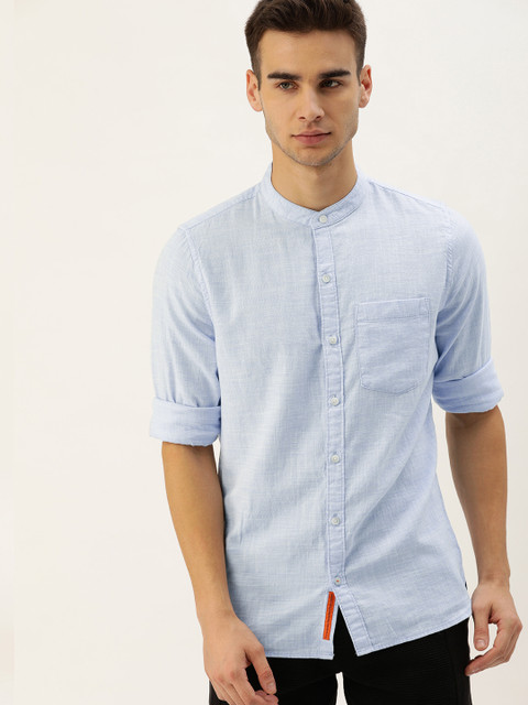

SINGLE Men Blue Slim Fit Solid Casual Shirt