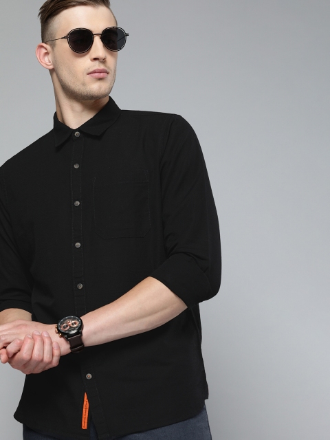 

SINGLE Men Black Slim Fit Solid Casual Shirt