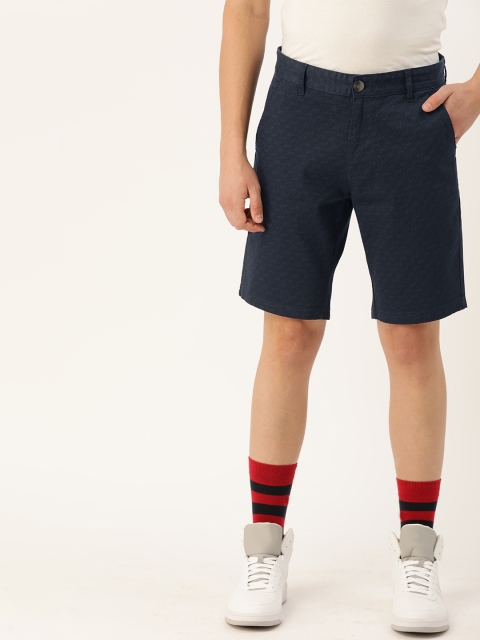 

SINGLE Men Navy Blue Printed Slim Fit Chino Shorts