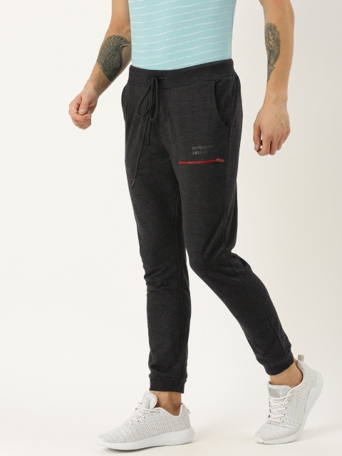 

SINGLE Men Charcoal Grey Solid Slim Fit Joggers with Printed Detail