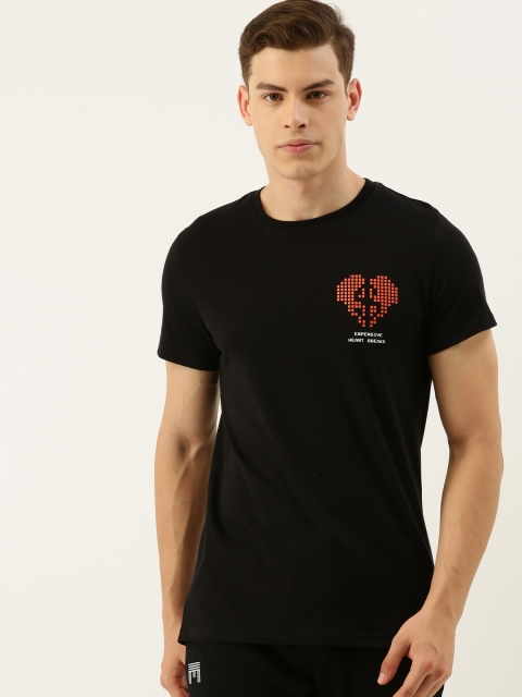 

SINGLE Men Black Printed Slim Fit Round Neck T-shirt
