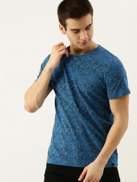 

SINGLE Men Blue Printed Round Neck T-shirt