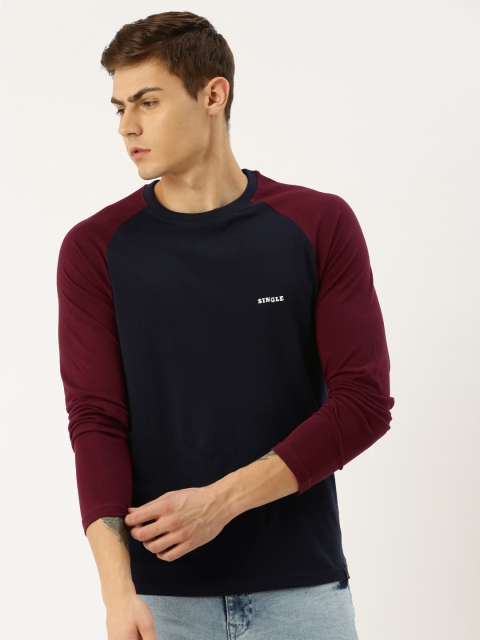 

SINGLE Men Navy Blue Solid Round Neck T-shirt