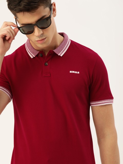 

SINGLE Men Maroon Solid Slim Fit Polo Collar T-shirt