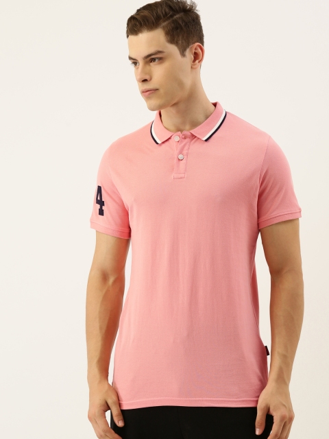 

SINGLE Men Pink Solid Polo Collar T-shirt