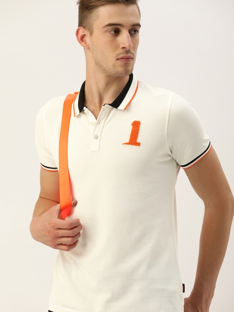 

SINGLE Men White Solid Polo Collar T-shirt