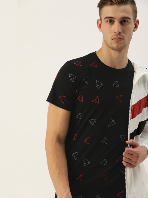 

SINGLE Men Black Printed Slim Fit Round Neck T-shirt
