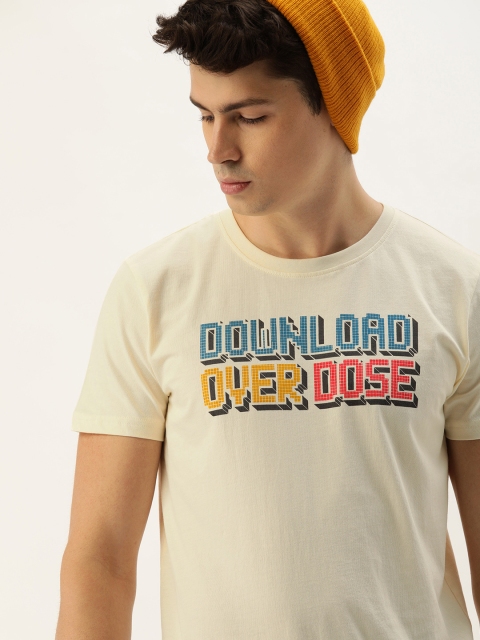 

SINGLE Men Off-White Printed Round Neck T-shirt